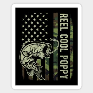 Reel Cool Poppy Camouflage American Flag Fathers Day Gift Sticker